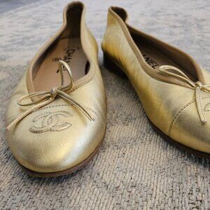 Chanel Gold Ballet Flats